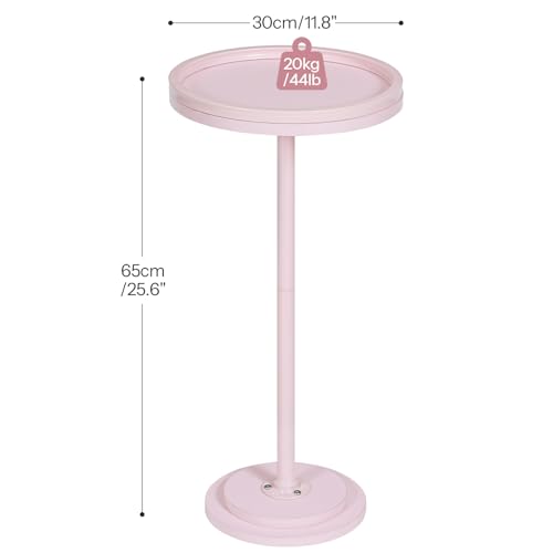 HOOBRO Small Round Side Table, Drink Table, Coffee Martini Table with Pedestal Accent for Small Spaces in Living Room, Bedroom, Sofa Couch, Pink KK168BZ01 - color: Pink
