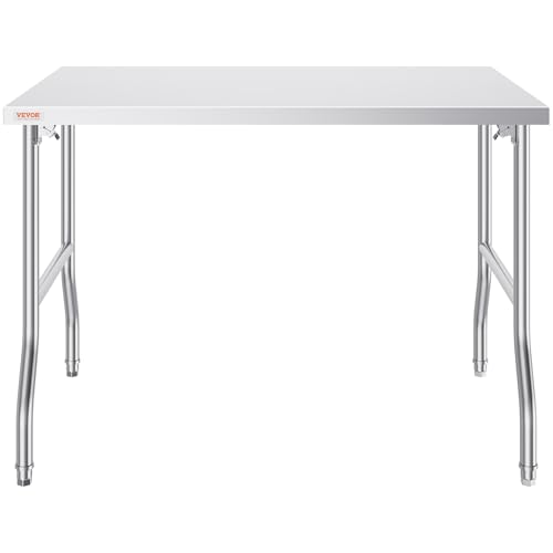 VEVOR Stainless Steel Foldable Work Table, 48 * 30 Inch Heavy Duty Food Outdoor Stainless Steel Worktable for Commercial Kitchen Restaurant - size: 48"*30" inch, style: Foldable
