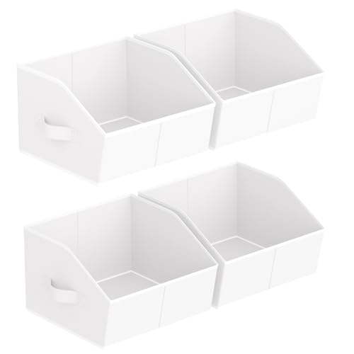 Storage Bins for Shelves - Small Trapezoid Closet Shelf Organizer, Fabric Organization Bins with Handles, Storage Baskets for Clothes, Towel, Purse, 4 Pack, White - color: White, size: Medium -4 Pack