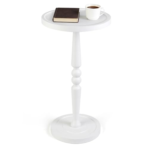 Small Side Table for Small Spaces, Modern Round End Table with Natural Solid Wooden Top, Pedestal and Leg, White Accent Drink Tables for Livingroom, Bedroom, Sofa, Corner, Coffee, Office, Couch - color: White