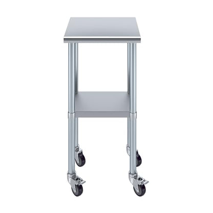 AmGood 18" Long x 18" Deep Stainless Steel Table with Casters - size: 18" Long x 18" Deep