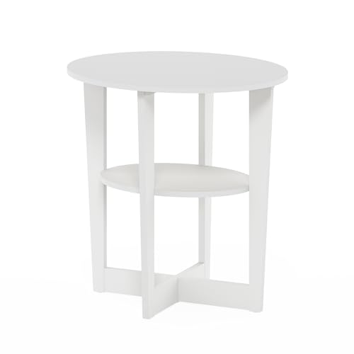 Furinno Jaya Side Table, 2-Tier Round Modern End Table with Oval Tabletop, Night Stand, Bedside Table with Open Shelf, for Living Room, Bedroom, White - color: White, size: 1-Pack, 2 Tiers, Oval Panel