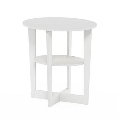 Furinno Jaya Side Table, 2-Tier Round Modern End Table with Oval Tabletop, Night Stand, Bedside Table with Open Shelf, for Living Room, Bedroom, White - color: White, size: 1-Pack, 2 Tiers, Oval Panel