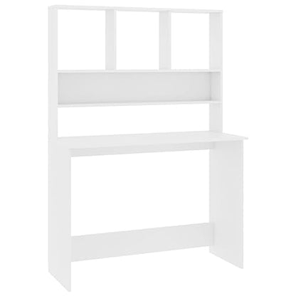 White Computer Desk with Shelves, Modern Rectangular Writing Table for Home Office, Engineered Wood Workstation for Bedroom Study Room - color: White