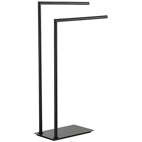 Stand Towel Rack for Bathroom Free Standing Double Towel Holders on Floor Bath Towel Holder Brass Matte Black - color: Matte Black Stand Towel Holders