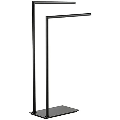 Stand Towel Rack for Bathroom Free Standing Double Towel Holders on Floor Bath Towel Holder Brass Matte Black - color: Matte Black Stand Towel Holders