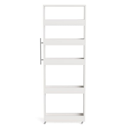 LITTLE TREE 63-Inch Slim Storage Cart on Wheels, 5-Tier Tall Narrow Mobile Shelf Organizer, Rolling Utility Cart with Metal Handle for Kitchen, Dining Room, Small Spaces, White
