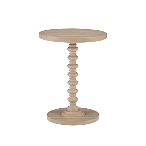 Powell Tarkin Round Natural Wood Turned Spindle Pedestal Side Accent Table - color: Natural