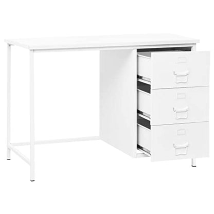Industrial Computer Desk with 3 Drawers White 41.3"x20.5"x29.5" Steel Writing Table for Home Office Small Spaces, Durable Workstation Study Desk