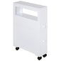 HOMCOM 6.25" x 20.5" x 28.25" Wood Rolling Narrow Bathroom Side Storage Cabinet - White - color: White