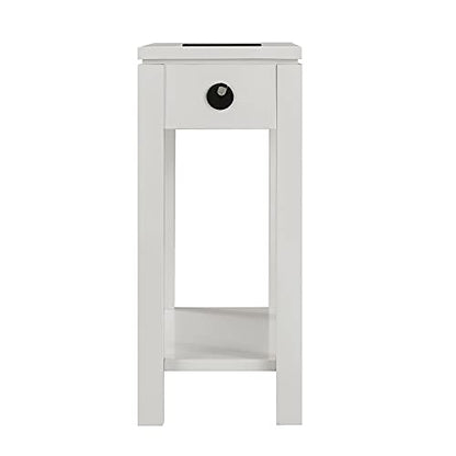 Leick Home 9080-GR Cade Wood Side Table with Drawer and AC/USB Outlet, Gray - color: Grey, size: Chairside