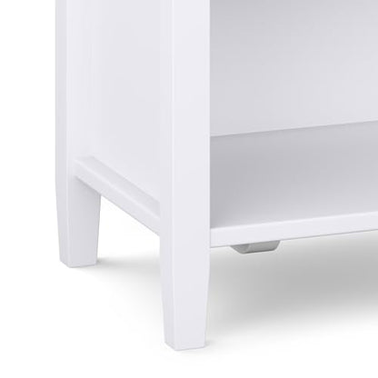 SIMPLIHOME Warm Shaker Bedside Table - 24 inch Wide Solid Wood Nightstand in White, Transitional Bedroom Side or End Table with 2 Drawers, Open Shelf Storage and Brushed Nickel Hardware - color: White