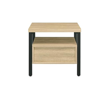 Industrial Bedside Table: 1 Drawer & Open Shelf Nightstand - Oak & Black Metal Frame for Loft Style Bedroom & Studio Use