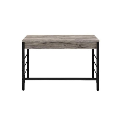 Pemberly Row Industrial Writing Desk, Weathered Oak Finish, Metal Ladder Base, USB Ports, 2 Drawers, Crossbar Support, Contemporary Home Office Desk for Writing and Productivity