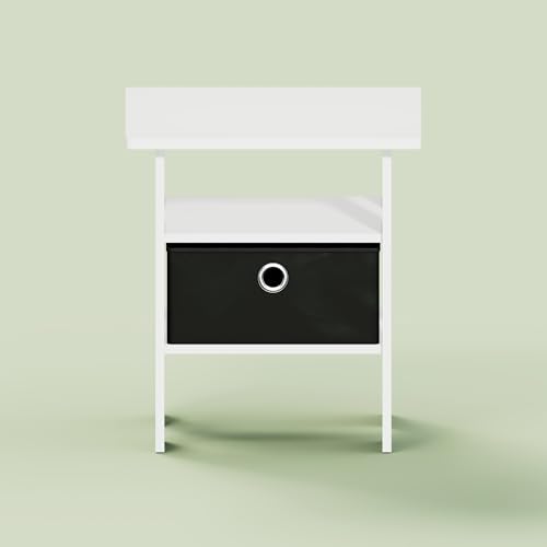 Ipoh End Table, Nightstand, Side Table with Bin Drawer for Small Spaces, Living Room, Bedroom, White/Black - color: White/Black