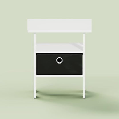 Ipoh End Table, Nightstand, Side Table with Bin Drawer for Small Spaces, Living Room, Bedroom, White/Black - color: White/Black