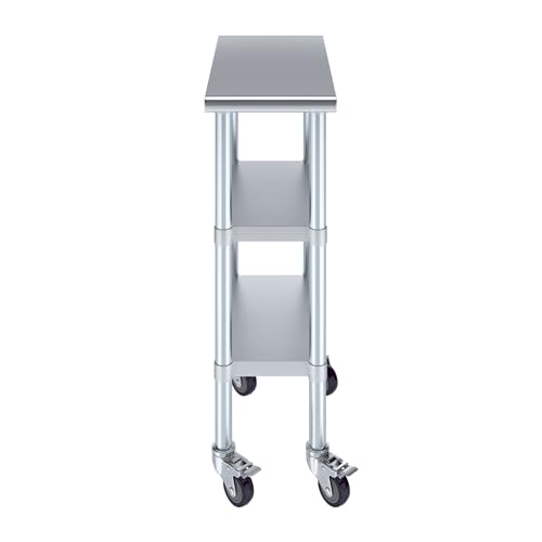 AmGood Stainless Steel Work Table with 2 Shelves and Casters | Metal Utility Table On Wheels (Stainless Steel Work Table with 2 Shelves + Casters, 12" Long x 24" Deep) - size: 12" Long x 24" Deep