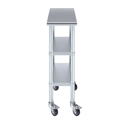 AmGood Stainless Steel Work Table with 2 Shelves and Casters | Metal Utility Table On Wheels (Stainless Steel Work Table with 2 Shelves + Casters, 12" Long x 24" Deep) - size: 12" Long x 24" Deep