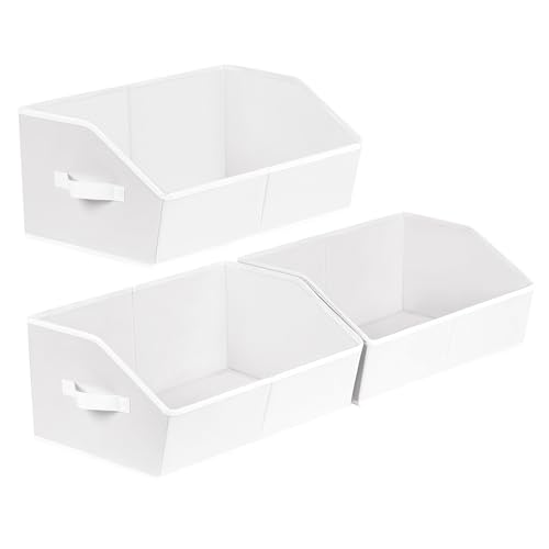 Closet Baskets for Shelves Trapezoid - Decorative Storage Baskets with Handle, Closet Bins for Organization, Shelf Storage Bins for Clothes, Books, Home, Office, 3 pack, White - color: White, size: Large -3 Pack