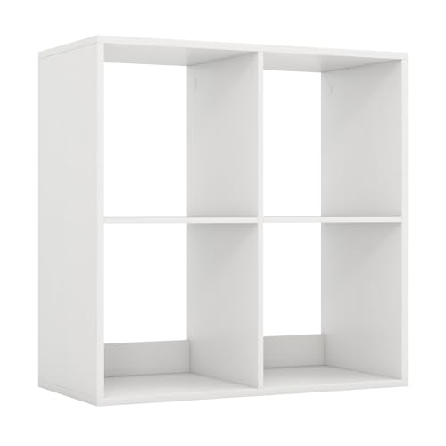 4 Cube Storage Organizer, 2 Tier Floor Standing Bookcase, Small Bookshelf for Small Spaces, Wooden Open Display Shelf for Living Room, Bedroom, Study, White Bookshelf with Open Back - size: 4 Cubes