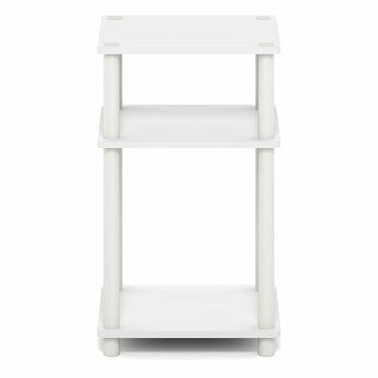 Furinno Turn-N-Tube 3-Tier Toolless Side Table, Narrow Printer Stand with Open Shelf, End Table, Night Stand, for Living Room, Bedroom, White - color: White