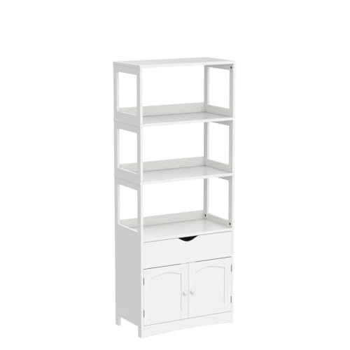 DICTAC Kitchen Pantry Storage Cabinets Freestanding Tall Bathroom Cabinet with Shelves and Drawer 64''H Sideboard Microwave Space Cupboard Organizer for Home Office,White, 23.62x13x64.06inch | Freestanding - size: 23.62x13x64.06inch