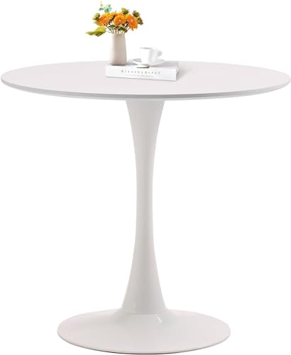 White Round Dining Table, 31.5" Circle Tulip Table Kitchen Round Dining Table for 2-4 People with Thickened Top and Metal Pedestal, Mid Century Leisure Table for Home, Dining Room, Cafe - color: White, size: 31.5"