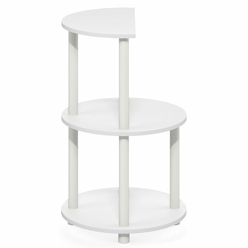 Furinno Turn-N-Tube Side Table, 3-Tier Round End Table, Plain White | Half Round Top Panel Night Stand, Nightstand, Bedside Table with Open Shelf, for Living Room, Bedroom - color: Plain White/White