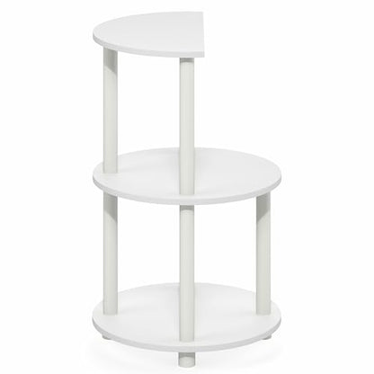 Furinno Turn-N-Tube Side Table, 3-Tier Round End Table, Plain White | Half Round Top Panel Night Stand, Nightstand, Bedside Table with Open Shelf, for Living Room, Bedroom - color: Plain White/White