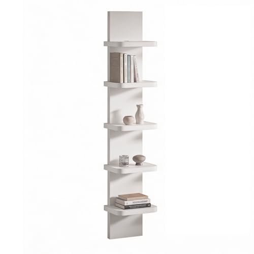 5 Tier Wall Shelf Unit, White Vertical Floating Shelf | Narrow Decorative Wall Mount Modern Wall Decor Shelves, Lack Shelf Space Saving Organizer for Bedroom, Living Room, Vanity - color: White, size: 5 Tier
