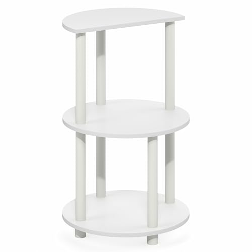 Furinno Turn-N-Tube Side Table, 3-Tier Round End Table, Plain White | Half Round Top Panel Night Stand, Nightstand, Bedside Table with Open Shelf, for Living Room, Bedroom - color: Plain White/White