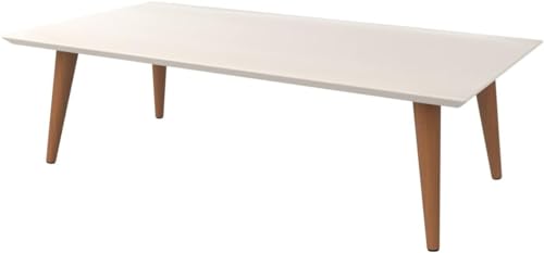 Manhattan Comfort Utopia Collection Mid Century Modern Low Rectangle Accent Living Room End Table With Splayed Legs, Off White (89452) - color: Off White