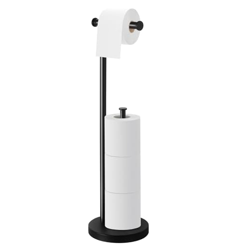 Toilet Paper Holder Stand, Bathroom Toilet Papers Stand with Large Reserve, Rustproof & Anti-Corrosion Free Standing Toilet Paper Holders, Non Tipping Toilet Paper Holder Free Standing with Thick Base - color: E-black