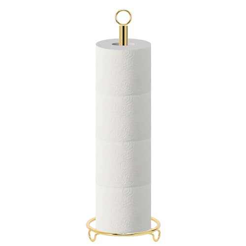 Bath Toilet Paper Holder, Metal Toilet Tissue Roll Organizer Storage, Tissue Paper Holder Stand for Bathroom/Kitchen Countertop, 21" H (Gold) - color: Gold