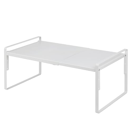 Nxconsu Cabinet Shelf Riser, Adjustable Cabinet Organizer, 12" Deep White | Heavy-Duty Metal Expandable Shelf Holds 50 lb with 3 Height Levels for Kitchen Cabinet Cupboard Pantry Dish Mug - color: White, size: 12’’D * 13.8-24.8’’W * 9.7’’H
