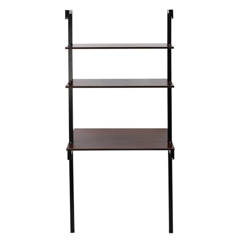 2-Shelf Industrial Wall Mount Ladder，Wall Mount Computer or Writing Desk, Computer Laptop Desk with Shelves，Floating Desk with Storage, Wall Table for Home Office, Black (20" Dx30 Wx72.5 H) - color: Black/ Brown (30"w)