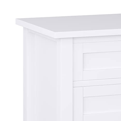 SIMPLIHOME Warm Shaker Bedside Table - 24 inch Wide Solid Wood Nightstand in White, Transitional Bedroom Side or End Table with 2 Drawers, Open Shelf Storage and Brushed Nickel Hardware - color: White