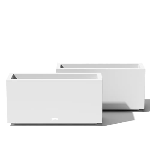 Veradek Block Series Long Box Planter - Large Rectangular Planter for Indoor or Outdoor Patio/Porch | Durable All-Weather Use with Drainage Holes | Modern Décor for Tall Plants, Flowers or Shrubs - color: White, size: Medium - 2 Pack