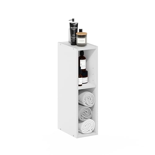 Furinno Fulda Book Shelf, 2-Tier Narrow Bookshelf, Bookcase with 6-in Width Storage Shelf, 9.3 x 5.9 x 21.2, for Living Room, Bedroom, Home Office, Plain White - color: Plain White, size: 2-Tier, 6W