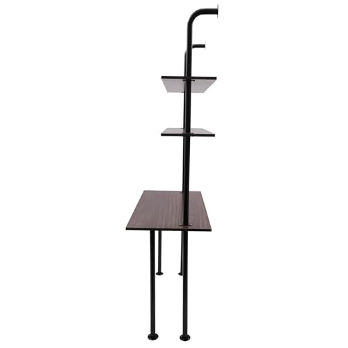 2-Shelf Industrial Wall Mount Ladder，Wall Mount Computer Desk Writing Desk,Industrial Bookcase Desk with Shelves，Floating Desk with Storage, Wall Table for Home Office, Brown (47.2"×20"×79") - color: Black/ Brown (47"w)