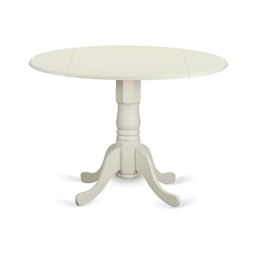 East West Furniture DLT-WHI-TP Dublin Modern Kitchen Table - a Round Dining Table Top with Dropleaf & Pedestal Base, 42x42 Inch, Linen White - color: Dlt-whi-tp