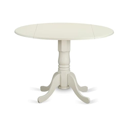 East West Furniture DLT-WHI-TP Dublin Modern Kitchen Table - a Round Dining Table Top with Dropleaf & Pedestal Base, 42x42 Inch, Linen White - color: Dlt-whi-tp