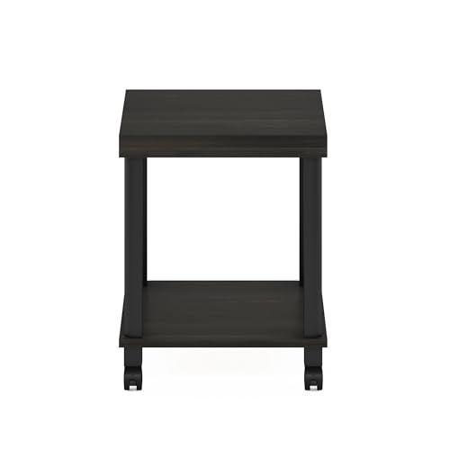 Furinno Turn-N-Tube Side Table, 2-Tier Thick Tabletop End Table with Wheels, Toolless Assembly Night Stand, Bedside Table with Open Shelf, for Living Room, Bedroom, Espresso - color: Espresso/Black, size: Square With Caster