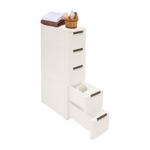 5 Tier Mobile Storage Cart, Modern White Slim Rolling Storage Cabinet with Wheels, Compact Organizer Cart for Kitchen Bathroom Bedroom Office (5 Drawer) - size: 5 Drawer