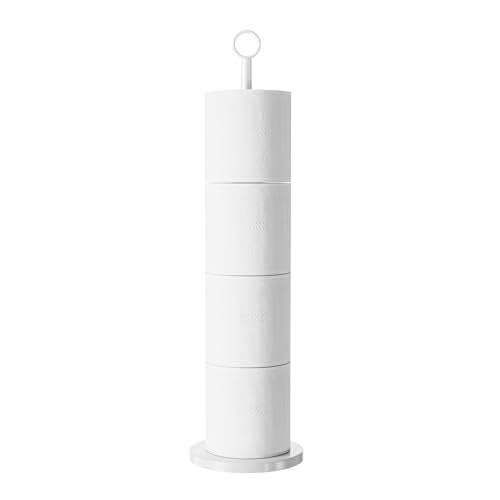 Toilet Paper Holder Stand(with Reserve Function), Free-Standing Spare Rolls Storage Holder, Stainless Steel, White - color: White
