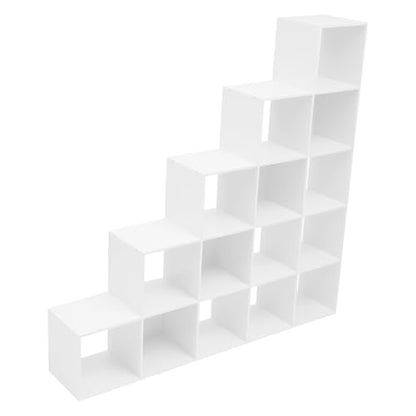 5-Tier Stepped Bookshelf, 15 Cube Storage Organizer Floor Standing Storage Shelf Modern Open Bookshelf for Home and Office (White) - size: 15 Cube L-Shaped