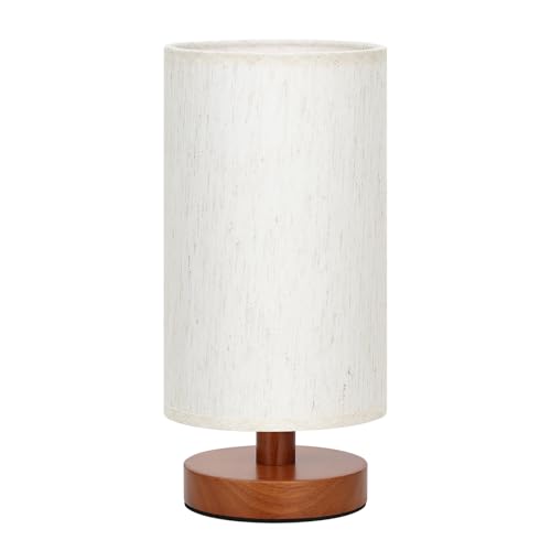 Fenmzee Small Table Lamp for Bedroom - Inline Control, Bedside Lamp with 3000K A15 LED Blub, Easy Assembly (Cream Shade - Walnut Base, 9" Inline Control) - color: Cream Shade - Walnut Base