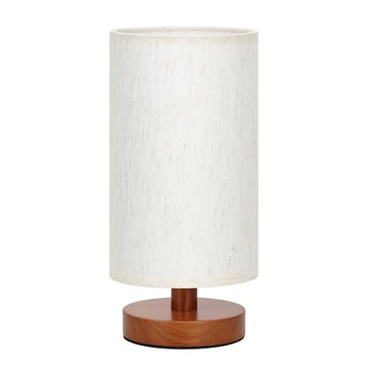 Fenmzee Small Table Lamp for Bedroom - Inline Control, Bedside Lamp with 3000K A15 LED Blub, Easy Assembly (Cream Shade - Walnut Base, 9" Inline Control) - color: Cream Shade - Walnut Base