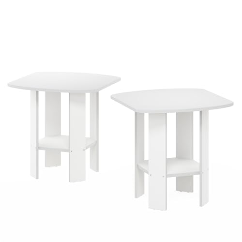 Furinno Simple Design Side Table Set of 2, 2-Tier Modern End Table with Soft Edges, Open Shelves Night Stand, Bedside Table, for Living Room, Bedroom, White - color: White, size: 2-Pack, 2 Tiers, Standard Leg