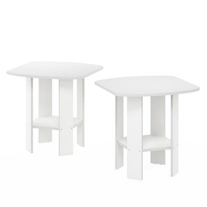 Furinno Simple Design Side Table Set of 2, 2-Tier Modern End Table with Soft Edges, Open Shelves Night Stand, Bedside Table, for Living Room, Bedroom, White - color: White, size: 2-Pack, 2 Tiers, Standard Leg